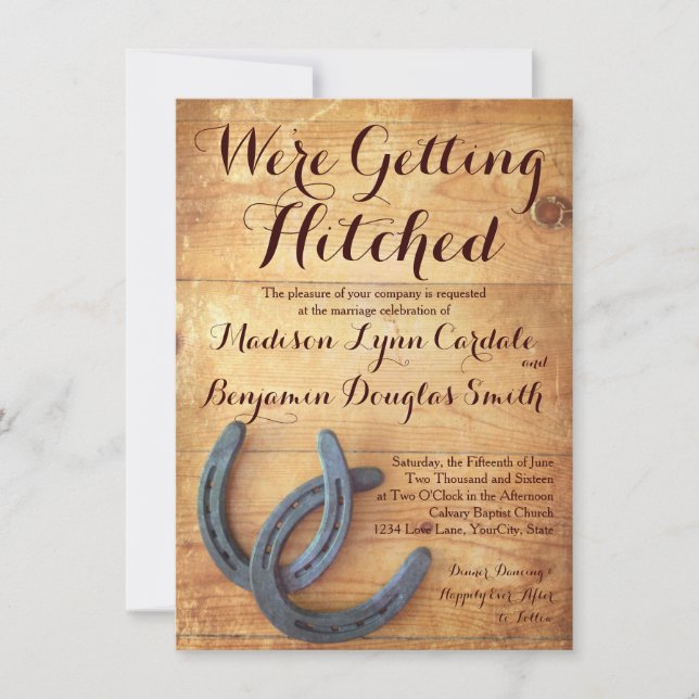 Getting Hitched Double Horseshoe Wedding Invites (Front)