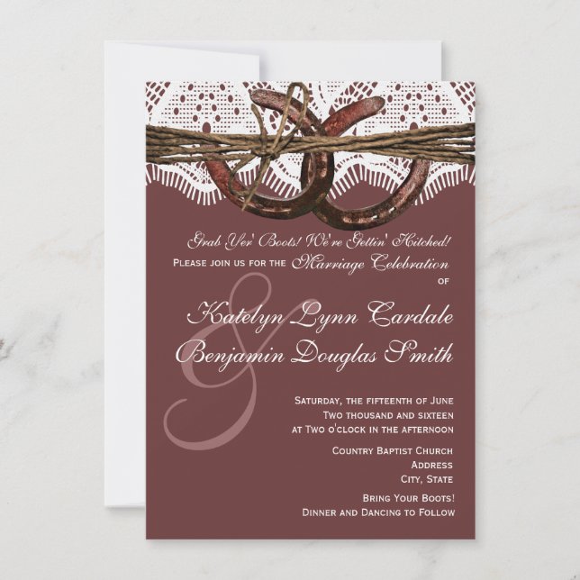 Getting Hitched Horseshoe Wedding Invitations (Front)