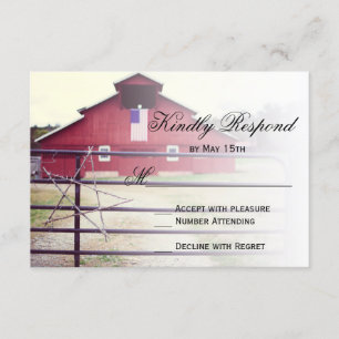Getting Hitched Red Barn Wedding RSVP Cards