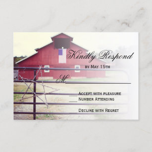 Getting Hitched Red Barn Wedding RSVP Cards