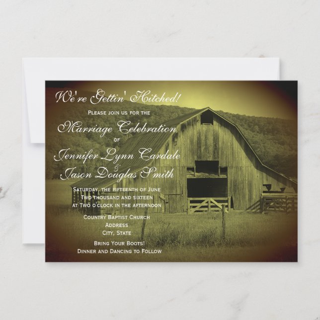 Getting Hitched Rustic Barn Wedding Invitations (Front)