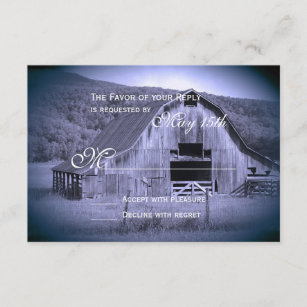 Getting Hitched Rustic Barn Wedding RSVP Card Blue