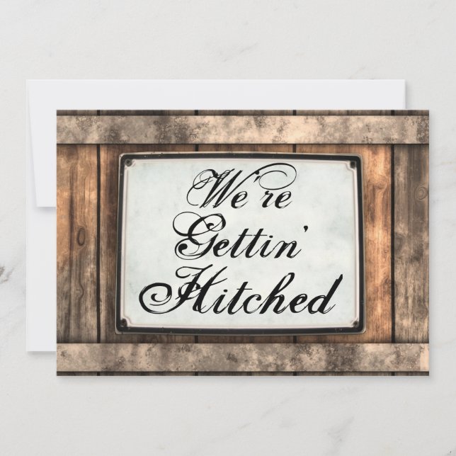 Getting Hitched Rustic Wood Wedding Invitations (Front)
