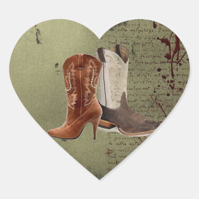 getting hitched western cowboy boots wedding heart sticker (Front)