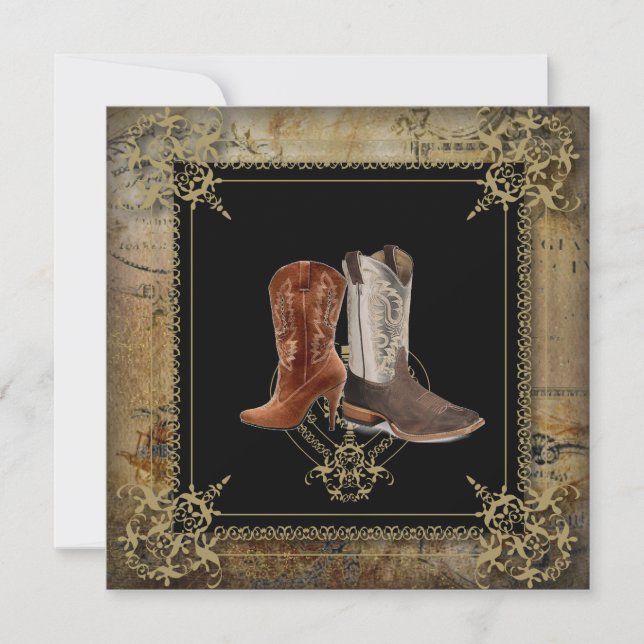 getting hitched western cowboy boots wedding invitation (Front)