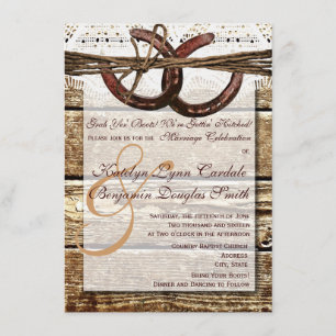 Getting Hitched Wood Horseshoes Wedding Invites
