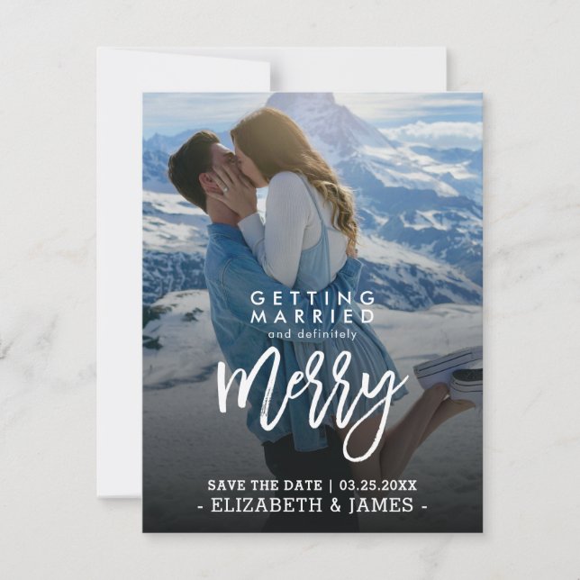 Getting Married Definitely Merry Save The Date Holiday Card (Front)