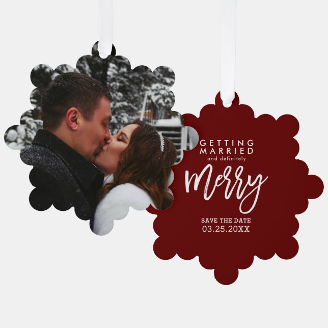 Getting Married Definitely Merry Save The Date Ornament Card (Front/Back)