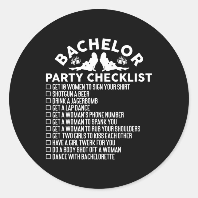 Getting Married Groom Funny Bachelor Party Checkli Classic Round Sticker (Front)