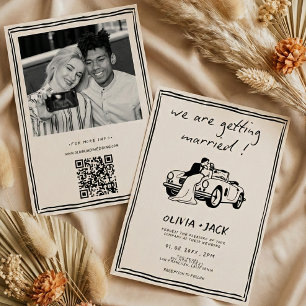 Getting Married Hand Drawn Photo QR Code Wedding Invitation