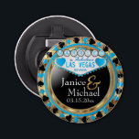 Getting Married in Las Vegas - Baby Blue Bottle Opener<br><div class="desc">Bottle Opener. Featured in a married in Las Vegas style design with a baby blue and faux gold metallic look ready for you to personalize. More colours are available. 📌If you need further customization, please click the "Click to Customize further" or "Customize or Edit Design"button and use our design tool...</div>