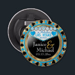 Getting Married in Las Vegas - Baby Blue Bottle Opener<br><div class="desc">Bottle Opener. Featured in a married in Las Vegas style design with a baby blue and faux gold metallic look ready for you to personalize. More colours are available. 📌If you need further customization, please click the "Click to Customize further" or "Customize or Edit Design"button and use our design tool...</div>