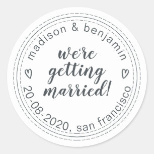 Getting Married Save the Date Black White Classic Round Sticker