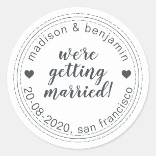 Getting Married Save the Date Black White Classic Round Sticker