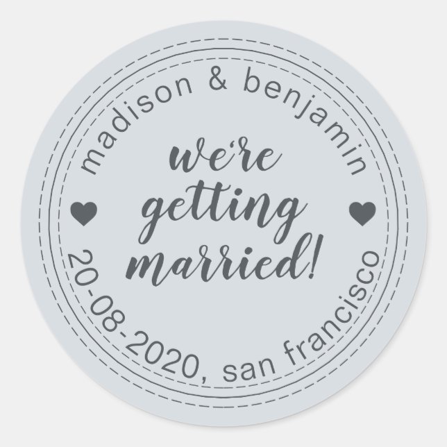 Getting Married Save the Date Pastel Blue Classic Round Sticker (Front)