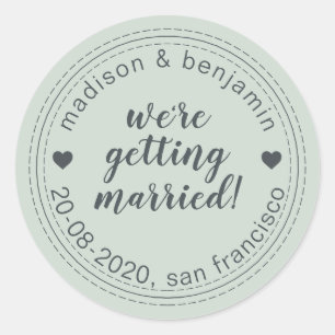 Getting Married Save the Date Pastel Green Classic Round Sticker