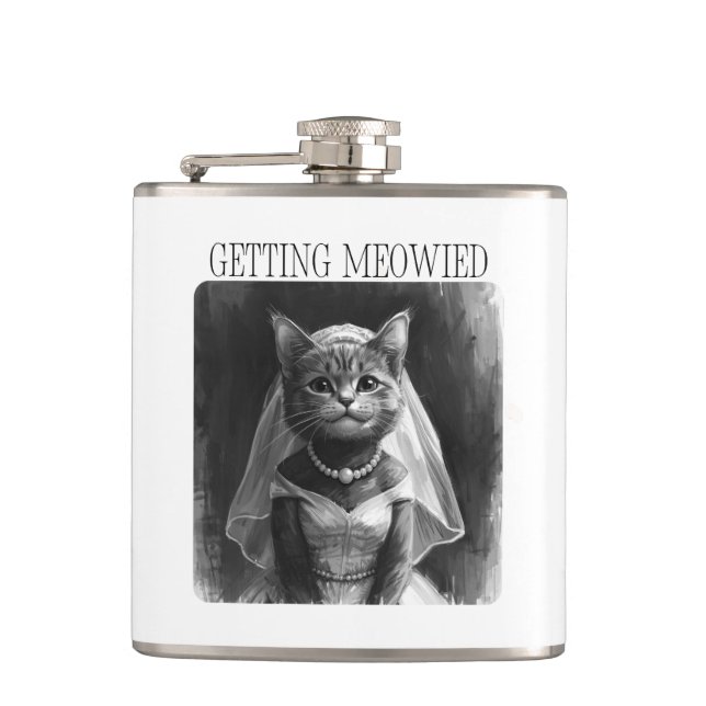 Getting Meowied – Funny Bachelorette Design  Hip Flask (Front)