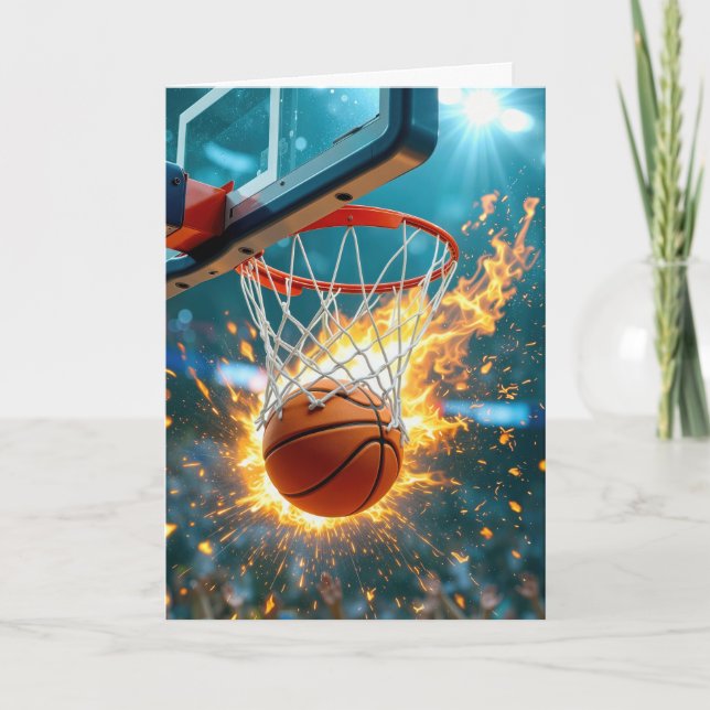 Getting Old Birthday Flaming Basketball Card (Front)