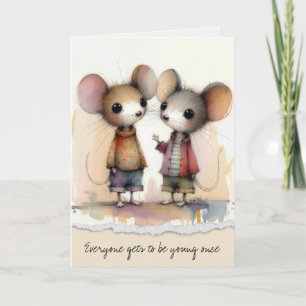 Getting Old Birthday Watercolor Mice Card