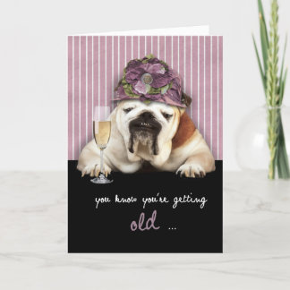 getting older, happy birthday, funny dog, pink hat card