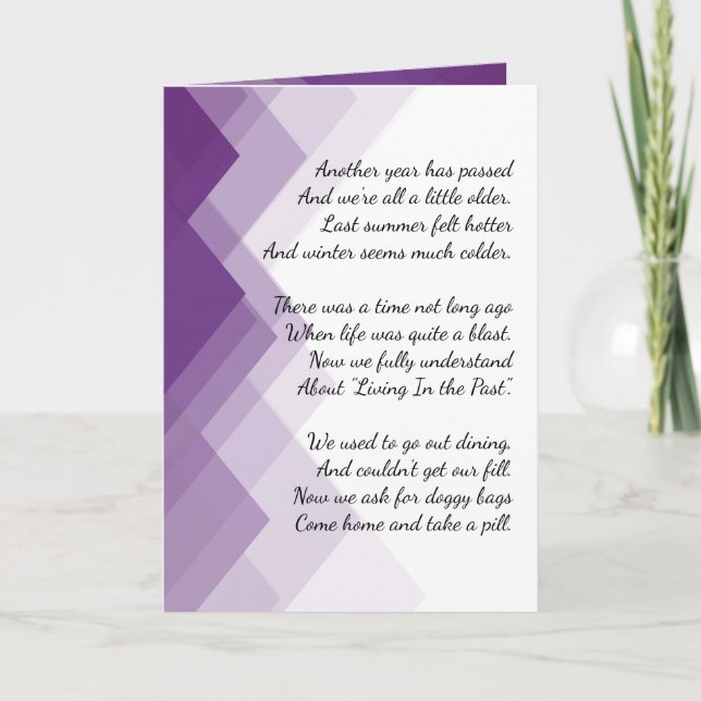 Getting Older Poem with Purple Abstract Border Card (Front)