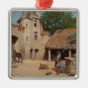 Getting Ready for the Hunt (Medieval Scene) Metal Ornament