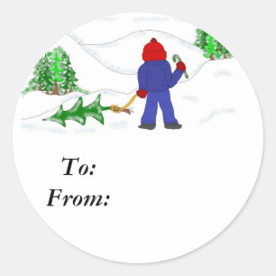Getting the Christmas Tree Classic Round Sticker