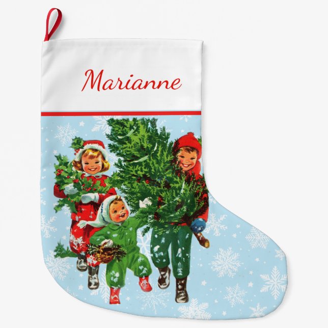 Getting the Christmas Tree Large Christmas Stocking (Front)
