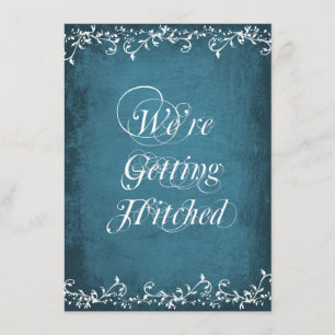 Gettting Hitched Rustic Blue Wedding Invitations
