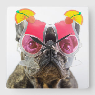 Getty Images Dog With Cocktail Glasses Square Wall Clock