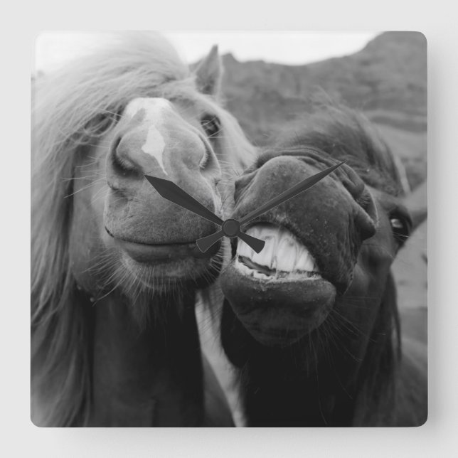 Getty Images | Smiling Horses Square Wall Clock (Front)