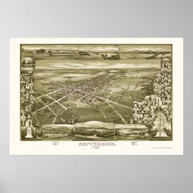 Gettysburg, PA Panoramic Map - 1888 Poster (Front)