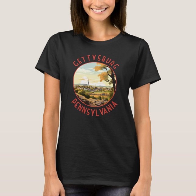 Gettysburg Pennsylvania Retro Distressed Circle T-Shirt (Front)