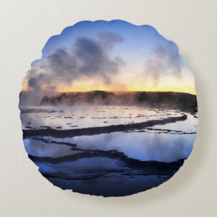 Geyser Smoke at Sunset Round Pillow