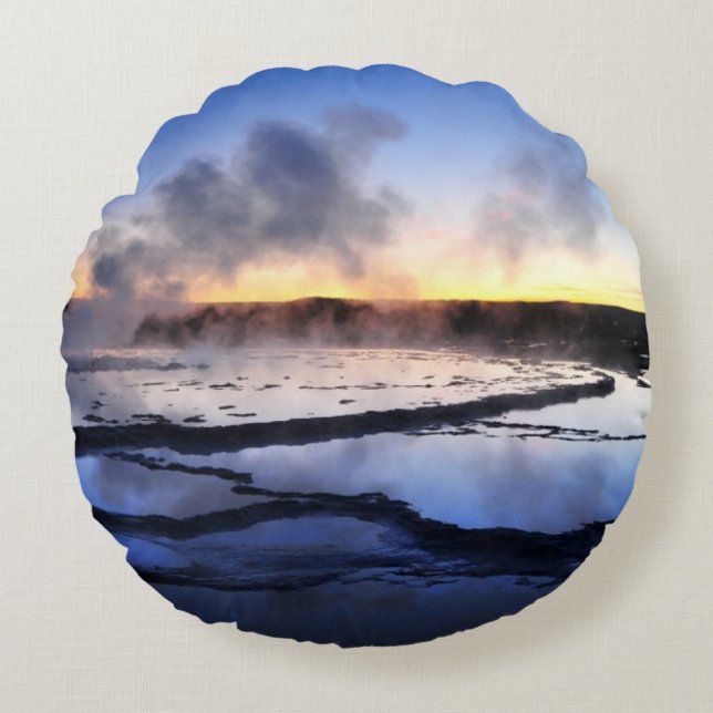 Geyser Smoke at Sunset Round Pillow (Front)