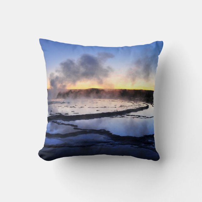 Geyser Smoke at Sunset Throw Pillow (Front)