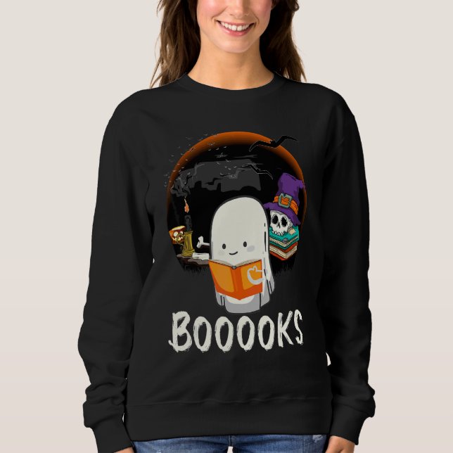 Gfhost Book Boo Reading Booooks Halloween Library  Sweatshirt (Front)