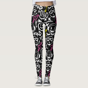GFT02-Graffiti Mainly White.Black BG Leggings