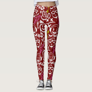 GFT02-Graffiti Mainly White.D Red BG Leggings