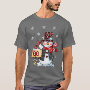Gg Snowman Christmas Candy Cane Red Plaid Santa T-Shirt