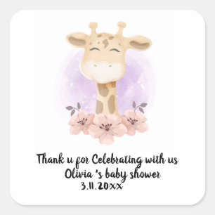 Ggirafe mignonne merci Stickers Carrés