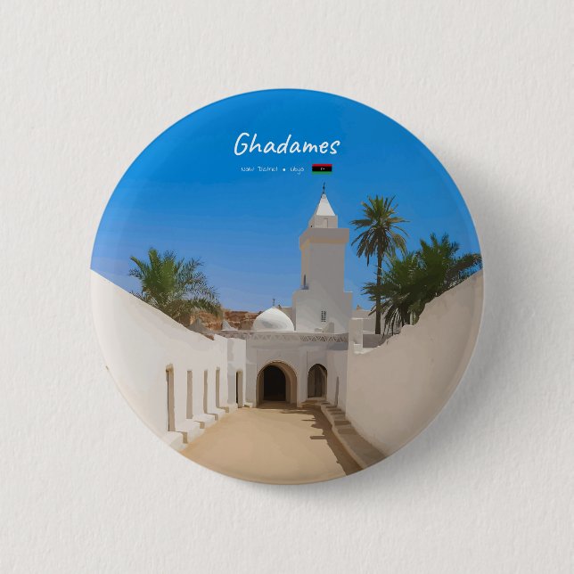 Ghadames, Libya - White Mosque 2 Inch Round Button (Front)