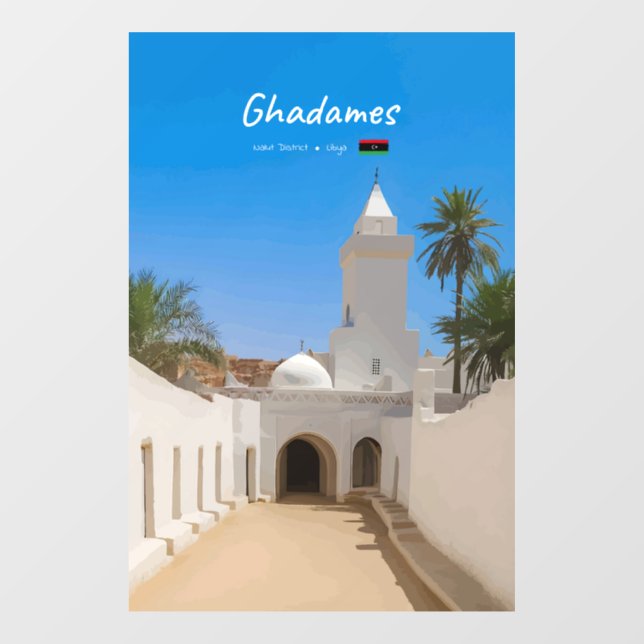 Ghadames, Libya - White Mosque Window Cling (Sheet)