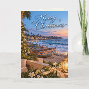 Ghana Coastal Canoes Silver Merry Christmas Card