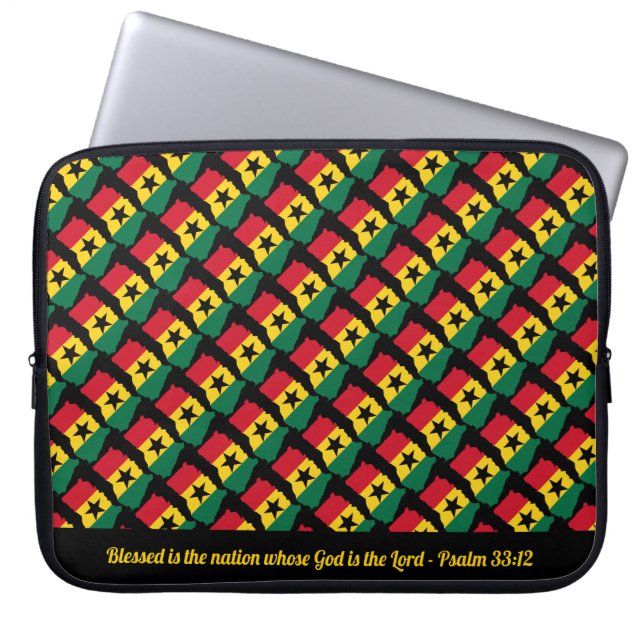 GHANA Custom Scripture Blessed Nation Black Laptop Sleeve (Front)