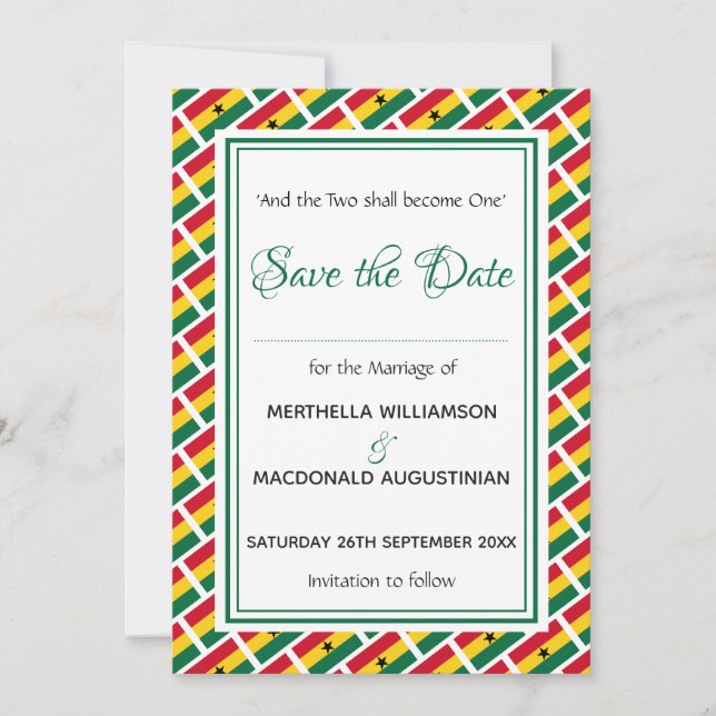GHANA FLAG Customized Scripture Stylish Ghanaian Save The Date (Front)