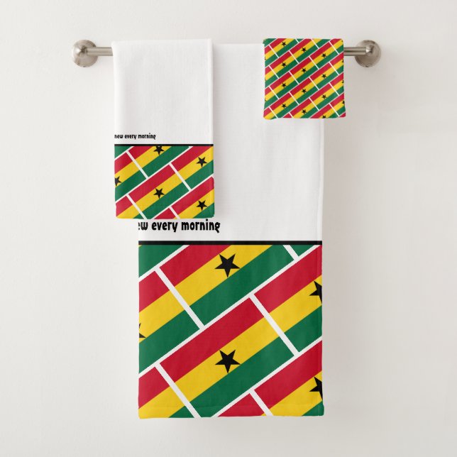GHANA FLAG Customized Scripture WHITE Ghanaian Bath Towel Set (Insitu)