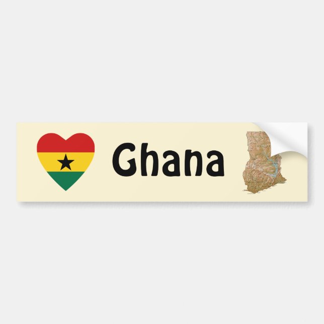 Ghana Flag Heart + Map Bumper Sticker (Front)