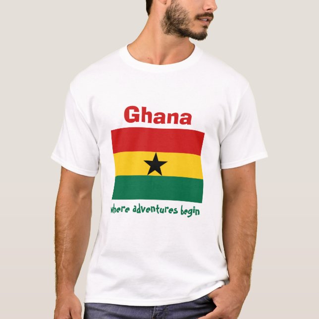 Ghana Flag + Map + Text T-Shirt (Front)