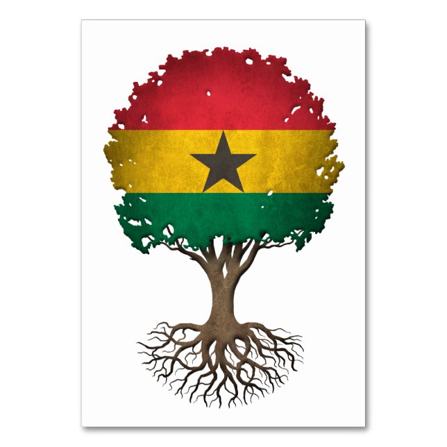 Ghana Flag Tree of Life Customizable Table Number (Front)